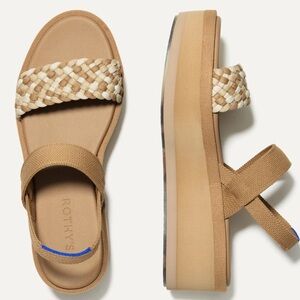 🆕 Rothy’s The Lightweight Tan Platform Wedge Slip-on Woven Sandals Size-8.5